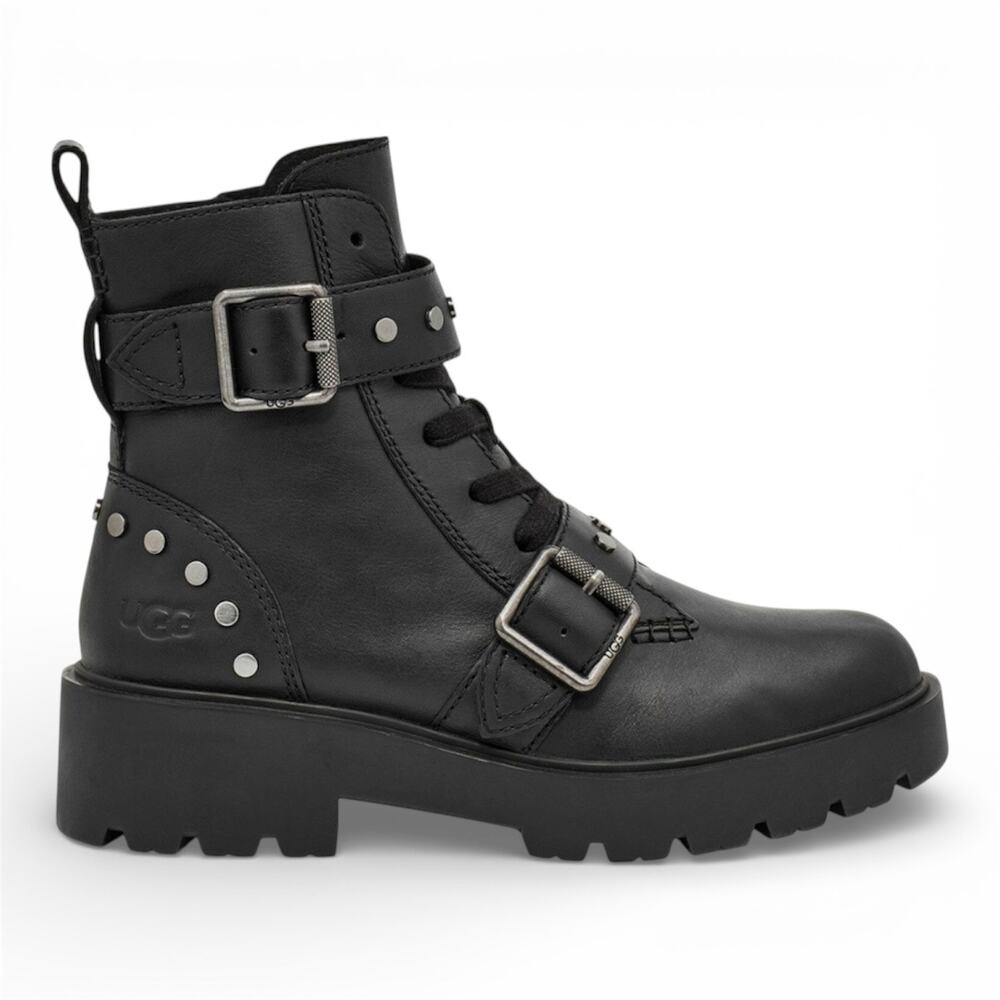 UGG Zorrah Studs Women's Buckle Leather Combat Boots Black Size 8.5